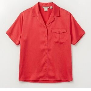 Vintage 90s Hill & Archer Red Crinkle Camp Shirt Blouse Plus Size 20W
